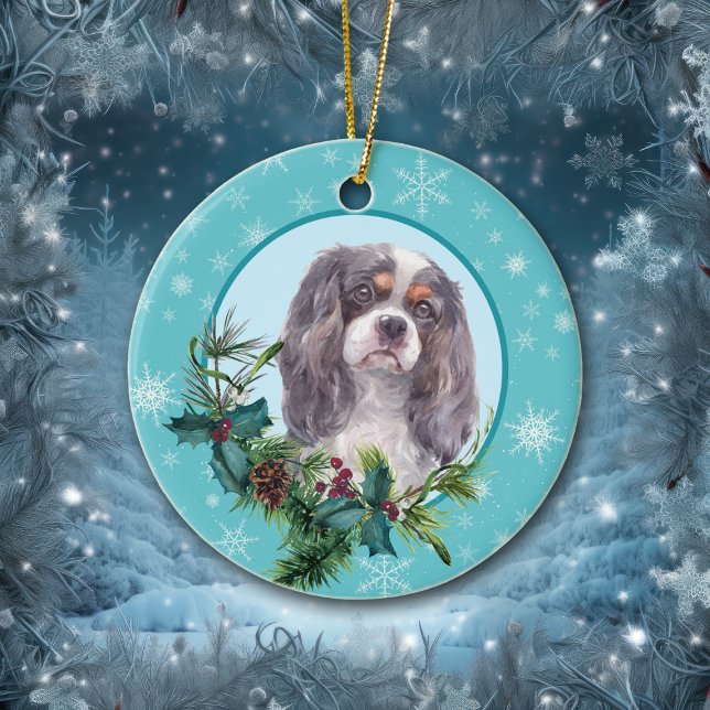 Cavalier King Charles Evergreen Blue Snowflake Ceramic Ornament (Creator Uploaded)