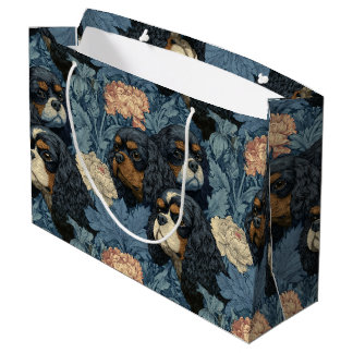 Cavalier King Charles Floral Blue Design Large Gift Bag
