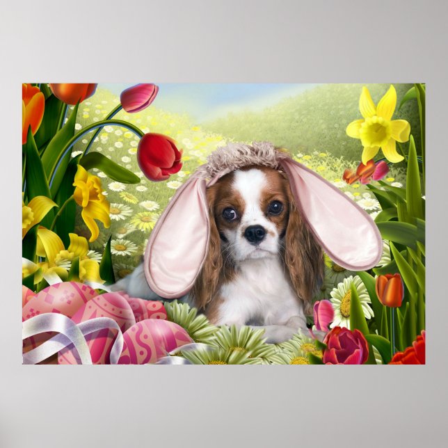 Cavalier King Charles Happy Easter Art Poster (Front)