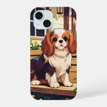 Cavalier King Charles on a bench