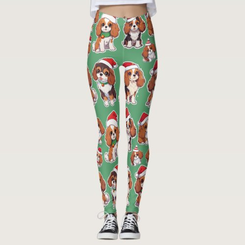 Cavalier King Charles Pastel Christmas Pattern Leggings