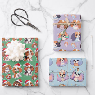 Cavalier King Charles Pastel Christmas Pattern Wrapping Paper Sheets