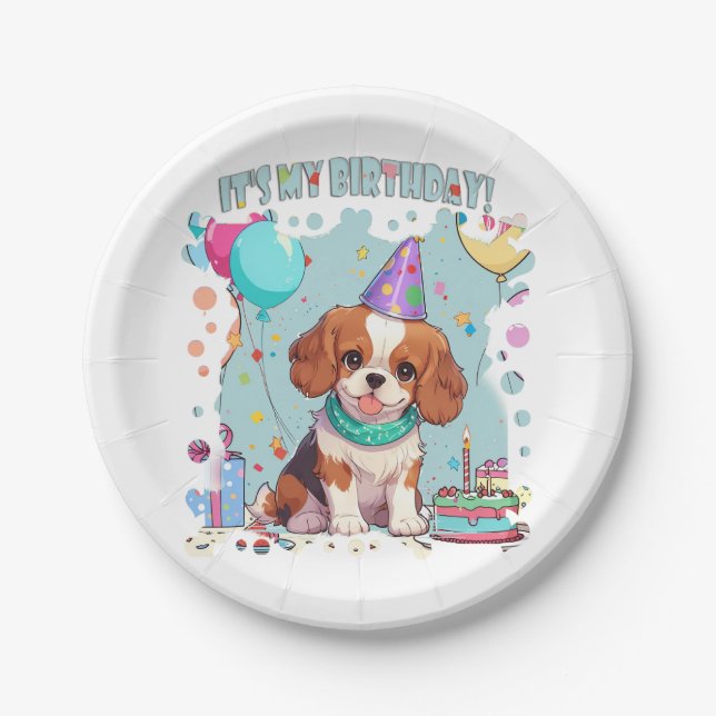 Cavalier King Charles Pastel It's my Birthday Paper Plates (Front)