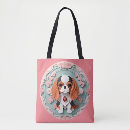 Cavalier King Charles Pink Flowers Paper Cutting  Tote Bag