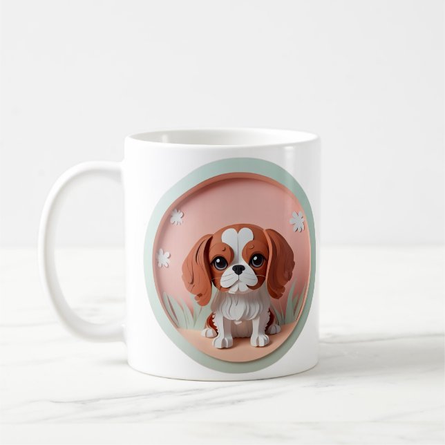 Cavalier King Charles Pink Pastel Paper Cutting Coffee Mug (Left)