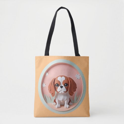 Cavalier King Charles Pink Pastel Paper Cutting  Tote Bag