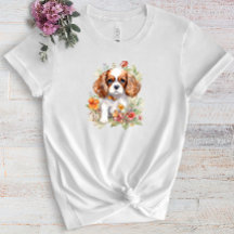 Cavalier King Charles Puppy Pet Watercolor Flower