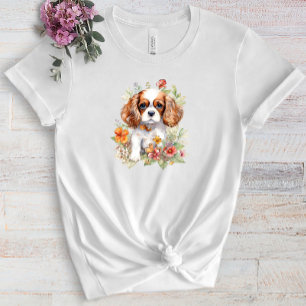 Cavalier King Charles Puppy Pet Watercolor Flower T-Shirt
