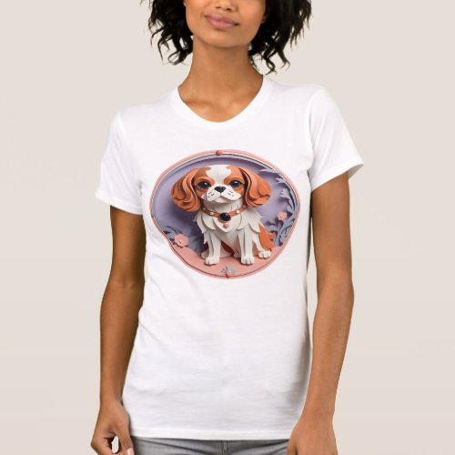 Cavalier King Charles Purple Pastel Paper Cutting  T_Shirt