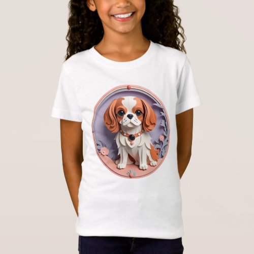 Cavalier King Charles Purple Pastel Paper Cutting T_Shirt