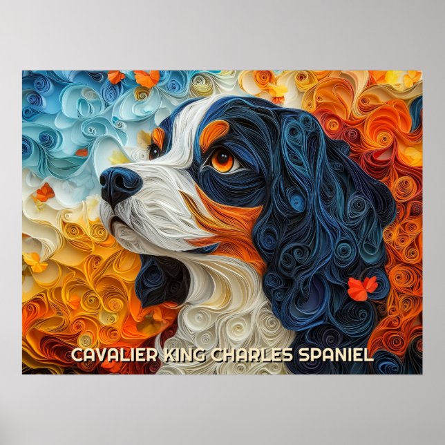 Cavalier King Charles Quilling Art Dog Portrait Poster (Front)