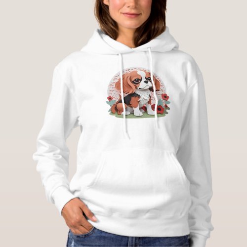 Cavalier King Charles Red Flowers Paper Cutting Hoodie