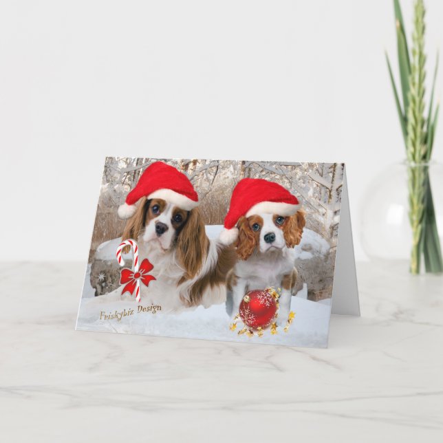 Cavalier King Charles Snow Scene Holiday Card (Front)