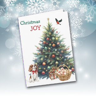 Cavalier King Charles Spaniel and Bird Holiday Card