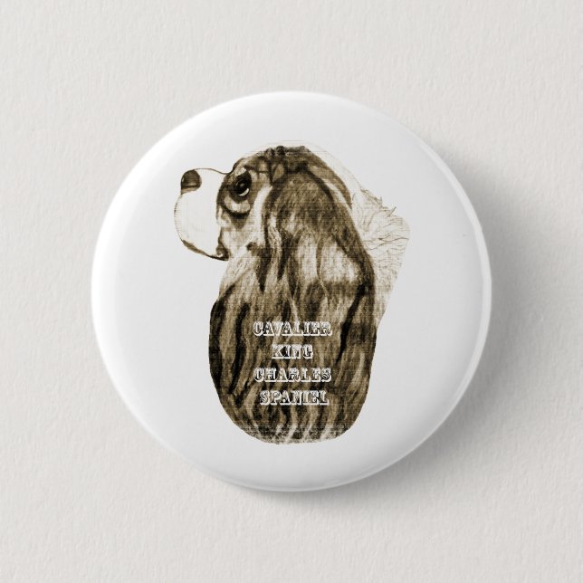 Cavalier King Charles Spaniel Antique Profile Pinback Button (Front)