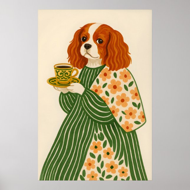 Cavalier King Charles Spaniel Art Print Dog with (Front)