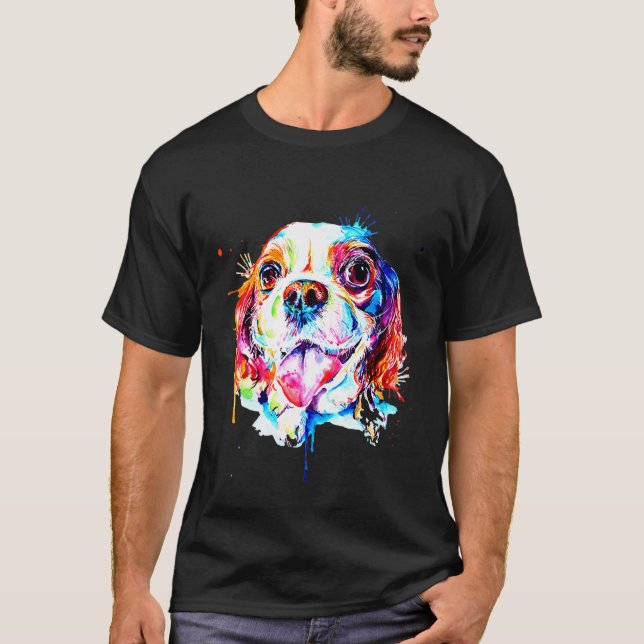 Cavalier King Charles Spaniel Artistic Funny Birth T-Shirt (Front)