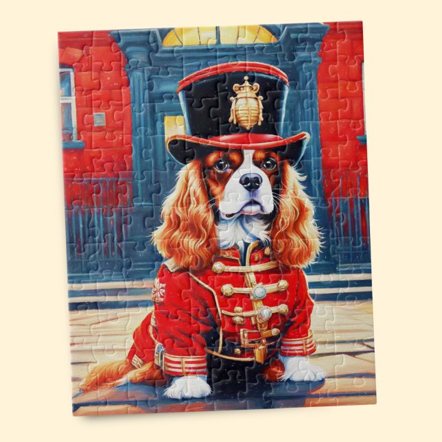 Cavalier King Charles Spaniel As A Beefeater Jigsaw Puzzle (Cherished lap dog: Beefeater Cavalier jigsaw puzzle delights dog lovers!)