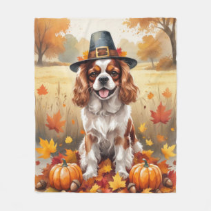 Cavalier King Charles Spaniel Autumn Leaves Fleece Blanket