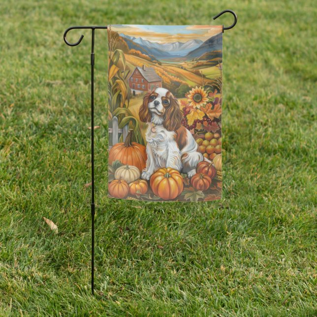Cavalier King Charles Spaniel Autumn Thanksgiving Garden Flag (In SItu)