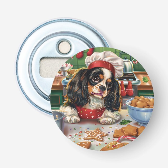 Cavalier King Charles Spaniel Baking Christmas Bottle Opener (Front)