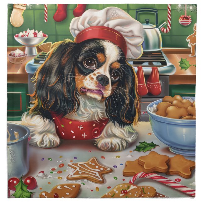 Cavalier King Charles Spaniel Baking Christmas Cloth Napkin (Front)