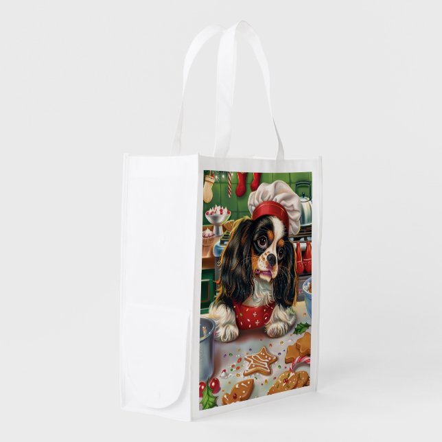 Cavalier King Charles Spaniel Baking Christmas Grocery Bag (Front Side)