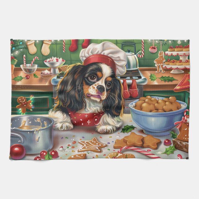 Cavalier King Charles Spaniel Baking Christmas Kitchen Towel (Horizontal)