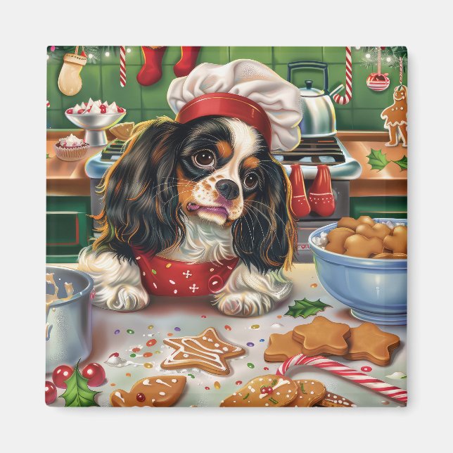 Cavalier King Charles Spaniel Baking Christmas Magnet (Front)