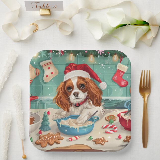 Cavalier King Charles Spaniel Baking Christmas Paper Plates (Wedding)