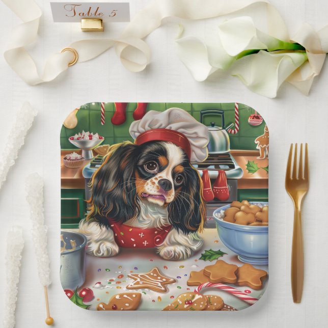 Cavalier King Charles Spaniel Baking Christmas Paper Plates (Wedding)