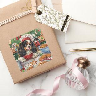Cavalier King Charles Spaniel Baking Christmas Square Sticker