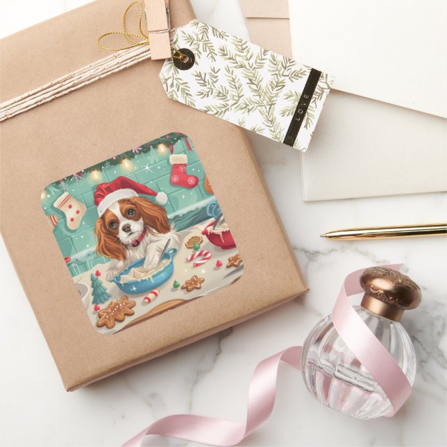 Cavalier King Charles Spaniel Baking Christmas Square Sticker (Gifting)