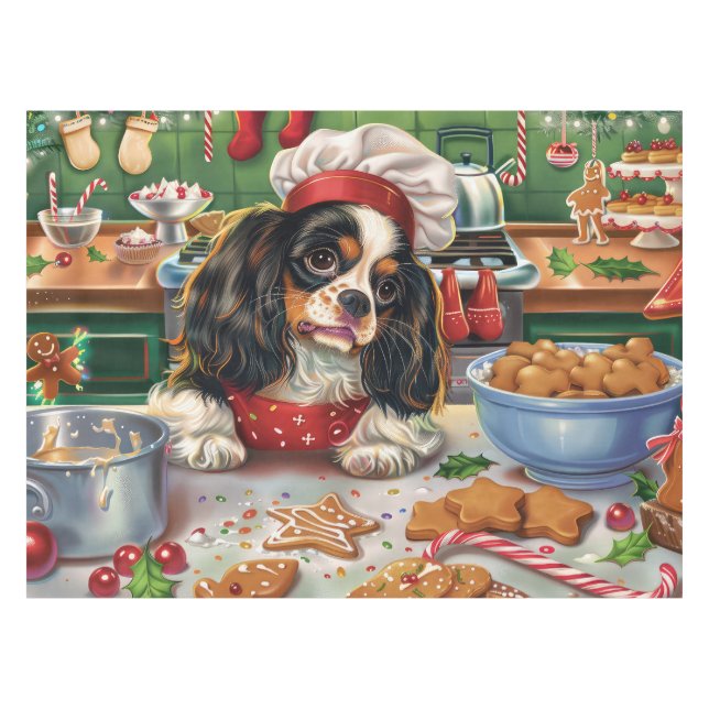 Cavalier King Charles Spaniel Baking Christmas Tablecloth (Front (Horizontal))