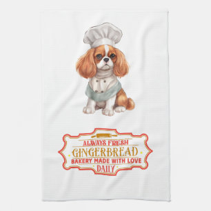 Cavalier King Charles Spaniel Baking Gingerbread Kitchen Towel