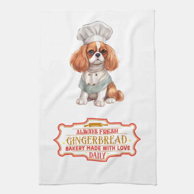 Cavalier King Charles Spaniel Baking Gingerbread Kitchen Towel (Vertical)