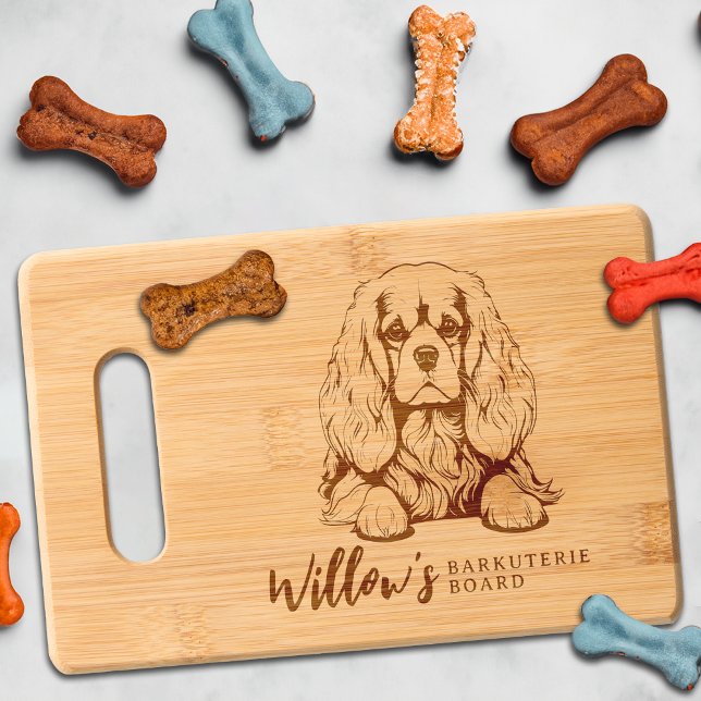 Cavalier King Charles Spaniel Barkuterie Dog Treat Engraved Cutting Board (Cavalier King Charles Spaniel Dog Cutting Board Barkuterie Personalized Dog's Name, Gift for Dog Mom)