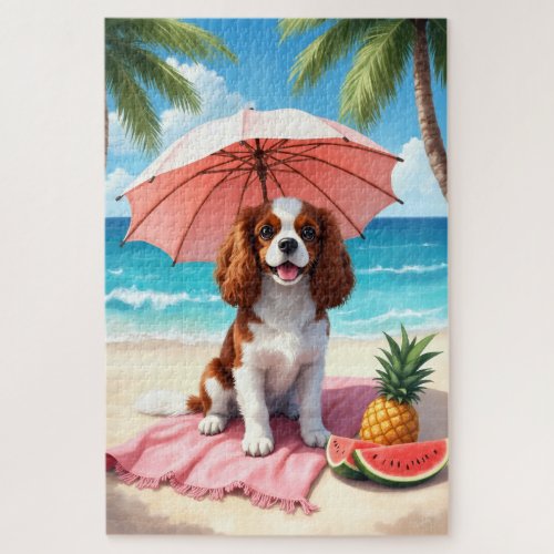 Cavalier King Charles Spaniel Beach Scene Jigsaw Puzzle