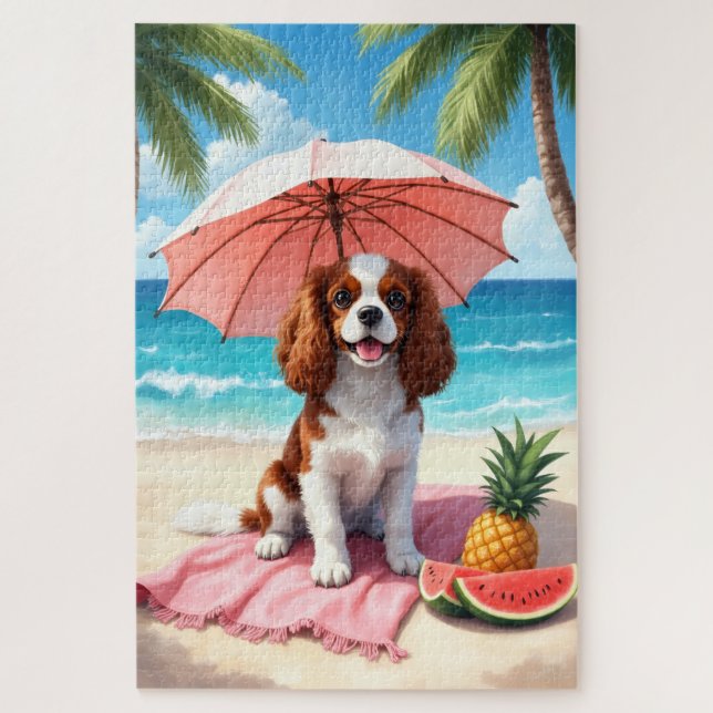 Cavalier King Charles Spaniel Beach Scene Jigsaw Puzzle (Vertical)