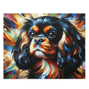  Cavalier King Charles Spaniel Black and Tan Art Jigsaw Puzzle