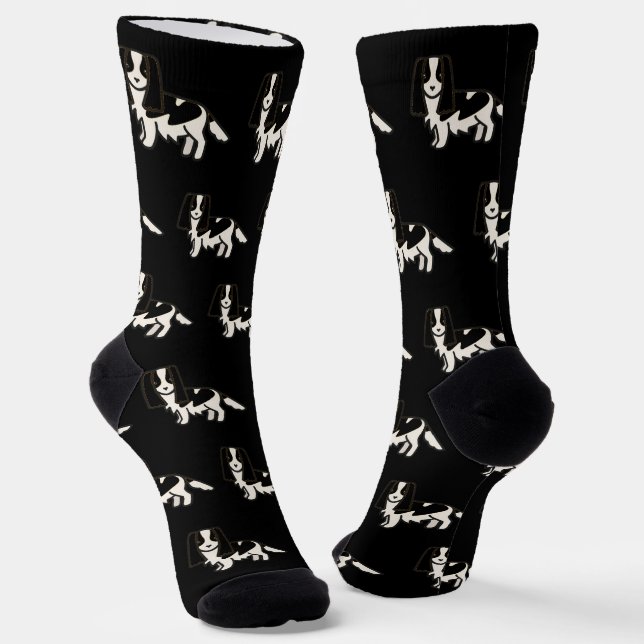 cavalier king charles spaniel black and white toon socks (Angled)