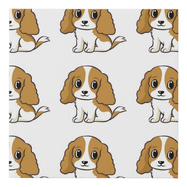 cavalier king charles spaniel blenheim cartoon faux canvas print (Front)