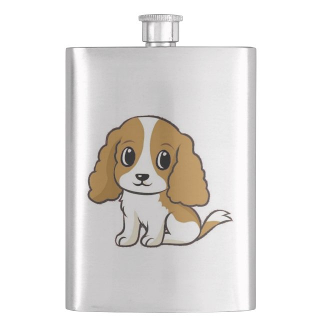 cavalier king charles spaniel blenheim cartoon flask (Front)