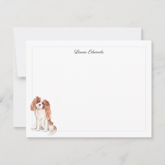 Cavalier King Charles Spaniel Blue Border Note Card (Front)