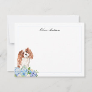 Cavalier King Charles Spaniel Blue Hydrangea Note Card