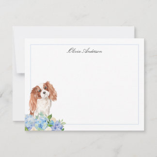 Cavalier King Charles Spaniel Blue Hydrangea Note Card