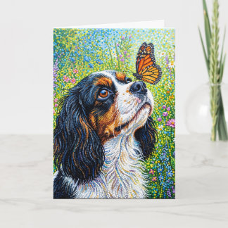 Cavalier King Charles Spaniel Butterfly Garden Card