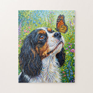 Cavalier King Charles Spaniel Butterfly Garden  Jigsaw Puzzle