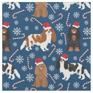 Cavalier King Charles Spaniel candy cane navy Fabric