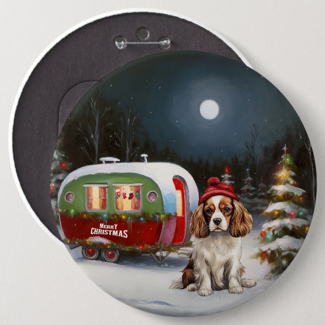 Cavalier King Charles Spaniel Caravan Christmas  Button (Front & Back)
